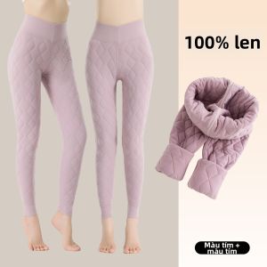 MiiOW | Quần Len Ấm có Lót da Cừu Dây Đai Cao