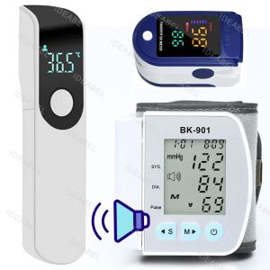 Wrist Blood Pressure Monitor LED English Voice Broadcast Tonometer BP Monitor Non Contact Infrared Medical Thermometer