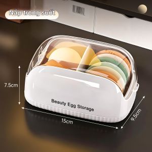 QIOEROUL | Hộp Lưu Trữ Bông Phấn Chống Bụi Có Khu Vực