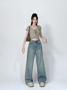 La Chapelle | Design Sense Hole High Waist Wide Leg Straight Jeans