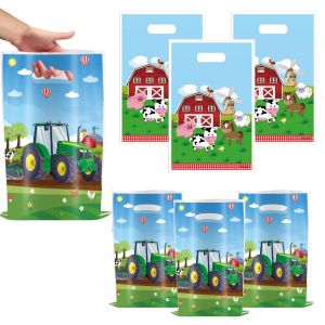 Miniso | Green Farm Gift Bag Tractor Theme Birthday Party Decoration Goody Biscuit Loots Candy Bag Baby Shower Tractor Party Favors Suppl