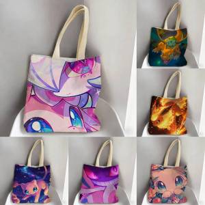 Bandai | Pokemon Zekrom Storage Bags Tote Bag Travel Summer Beach Shoulder Bag Reusable Grocery Shopping Bag Anime Artwork