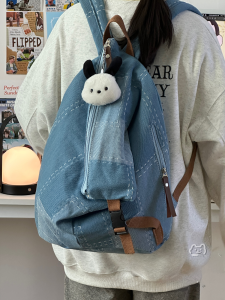 Ins-phong Cách Denim Nhật Bản Túi Đeo Vai Đôi Dành Cho Học Sinh Đại Học Retro Du Lịch Hợp Thời Trang Dạo Phố Sinh Đựng Dành Cho Nam Và Nữ