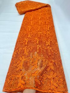 High Quality African Nigerian Tulle Lace Fabric STONES Embroidery French Guipure Wedding Party Dress Beaded 5Yards