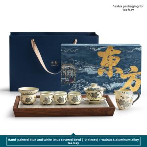 SANXUN | Hand-painted Blue and White Chasing Lotus Tea Set