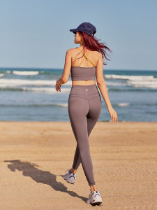 AlphaGym Color Block Yoga Pants Womens No Y-Line High Waist Fitness Running Sports Pants Nylon Fabric Tight Fit Nine-Piece