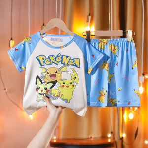 Summer Childrens Sleepwear Short Sleeve Pure Cotton Boys Home Clothes Set Cartoon Print Breathable Moisture Wicking Antibacterial