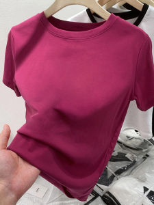 Áo Thun Cotton Màu Táo Hồng Phong Cách Hàn Quốc Mùa Hè Dáng Ôm Tay Ngắn Cổ Tròn Màu Trơn Thường Ngày Cho Nữ