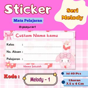 Stiker Label Mata Pelajaran Seri Melody isi 40 pcs ukuran 7.5 x 4 cm bahan HVS