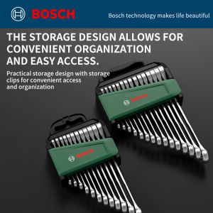 Bosch | BOSCH 12/15PCS Ratchet Combination Wrench SetCR-V SteelMatte Chrome PlatingHigh TorqueStorage CaseHand Tools for AutoRepair