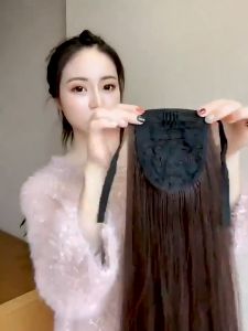 45cm/55cm/65cm Synthetic Long Straight Ponytail Wig Hair Extension Black Brown Hairpiece for Women
