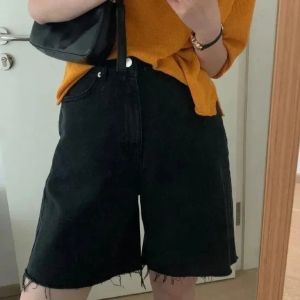 Plus Size American Retro Embroider Denim Shorts Summer Loose Wide Leg Hiphop Hip Hop Straight-Leg Pants Half Length Middle Pants