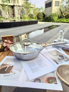 ChockMen Single Handle 18/10 Stainless Steel Wok Pan 28cm Multi-Purpose Skillet Flat Bottom No Coating for Gas Electric Ceramic Stove