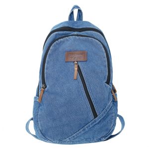 Túi Đeo Vai Vải Denim Dung Tích Lớn Thời Trang Cổ Điển Du Lịch Túi Vải Da Học Sinh Túi Vải Mềm Có Khóa Kéo Màu Trơn