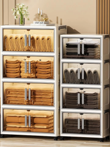 Save Mall Lemari Penyimpanan Plastik Berpintu 32/38cm - Kabinet Organiser Grey Ukuran Besar Lipat Beroda Rak Susun 1-6 Tingkat Tahan Lembab Serbaguna