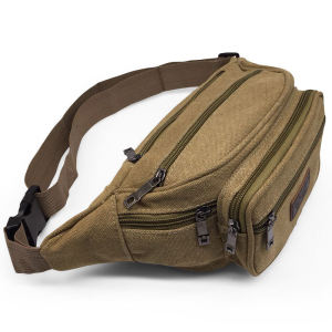กระเป๋าคาดเอวผ้าแคนวาสพร้อมช่องหลายช่องและซิปสําหรับผู้ชายและผู้หญิง เหมาะสําหรับการวิ่งกีฬาปั่นจักรยานและธุรกิจ