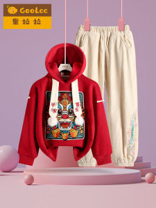 ชุดเด็กผู้หญิงสำหรับเทศกาลใหม่ปีนี้ ชุดเสื้อสเวตเตอร์สองชิ้นแบบมีขนแกะสีแดง เสื้อผ้าเด็กผู้หญิง เสื้อผ้าเด็ก ชุดฤดูหนาว