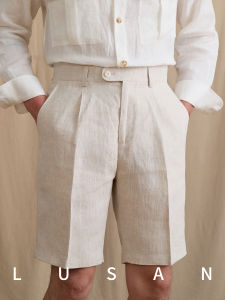 Italian British Style Breathable 100 Pure Linen Elastic Waist Straight Fit Shorts