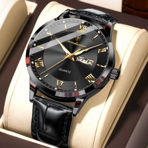 POEDAGAR Original Luxury Wristwatch For Men Waterproof Luminous Date Week Leather Man Watch Simple Business Quartz Mens Watches