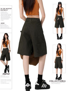 MZVZ | Military Green Workwear Denim Shorts