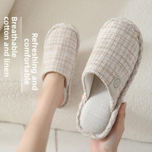 MONLEYTA | Spring Autumn Cotton Linen Slippers Anti Slip Home Shoes Womens Odor Free Summer Comfortable Warmth Couple Slippers