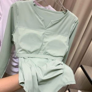 Long Sleeve Yoga Sportswear Comfortable Slim Fit Breathable V Neck Running Sportswear Ultra Light Quick Dry Moisture Wicking Fitness T Shirt