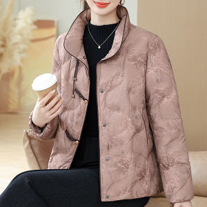 New Chinese Style Lightweight Short down Jacket for Women Middle-Aged And Elderly Floral Pattern Cotton Coat Outerwear