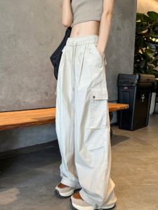 American Style Quick Dry Work Trousers Women Summer Thin Loose Cuffed Straight Leg Wide Leg Pants Ice Silk Sun Protection Hiking Pants