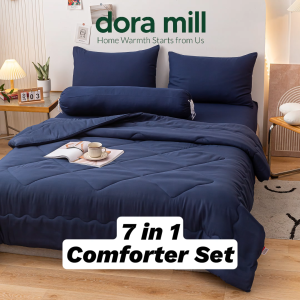 DORAMILL Hotel Plain 7in1 COMFORTER Set Pillow Case Bolster Case Single Queen King Terra Series #BEX