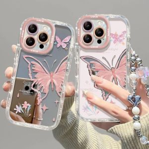 Cute Butterfly Hollow out Cream Mirror Phone Case for Vivo X100 S18 pro X90/X80/X70 S17/S16/S15e Female Iqoo12/11s Korean Y78/Y35m/Y3