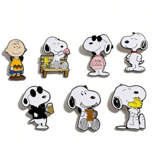 Bandai | 6/7/8/10Pcs Snoopy Enamel Pin Set Cartoon Charlie Brown Woodstock Brooch Lapel Pins for Backpack Clothes Badge Cute Fans Gift