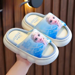 รองเท้าแตะเด็กผ้าลินินลายเจ้าหญิงอีซ่า ฤดูใบไม้ผลิและฤดูใบไม้ร่วง รองเท้าแตะเด็กผู้หญิงระบายอากาศได้ดี กันลื่น พื้นหนา รองเท้าแตะพื้นเย็นสำหรับเด็ก
