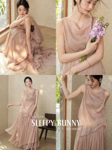 Elegant Neckline Sleeveless Asymmetric Chiffon Dress Female Summer Long