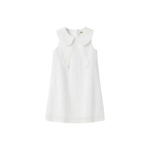 Yingiiar Girls Dress with Bowtie Vest Summer Casual Soft Fabric French Style Mid-length Skirt for Ages 2-16 White Color