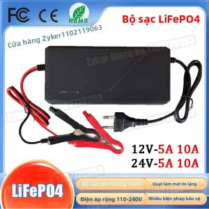 Sạc Pin Lifepo4 Công Suất Cao 12V 24V 5A 10A Cho Bộ Pin Lithium Iron Phosphate Sạc Thông Minh 110-240V Kẹp Cá Sấu 4S 8S