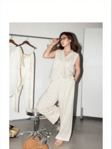 Tencel Linen Lace Embroidered Straight Pant Suit