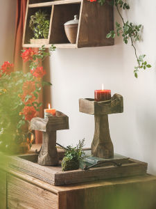 Vintage Rustic Wooden Candle Stand