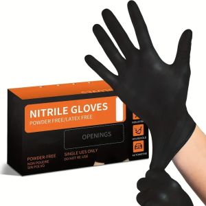 4Mil Black Nitrile Disposable Gloves Latex Free Textured Home Cleaning Gloves Non Sterile Kitchen Food Pre Tattoo Beauty Gloves