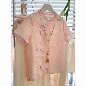 PAIBOLI | Chinese Style Silk Blouse with Slanted Placket and Buttons Womens Top