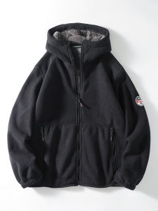 Áo Khoác Ngoài Lông Cừu Hai Mặt Dày Mùa Thu Đông Cho Nam Áo Khoác Ngoài Thể Thao Ngoài Trời Áo Khoác Ngoài Polyester Dài Tay Có Mũ Trùm Đầu