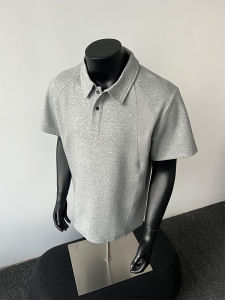CHENMU | Boxy Fitted Short Sleeve Polo Shirt Cotton Splice Collar Men Gray