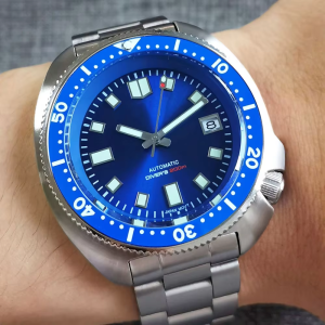 Tandorio 44mm Stainless Steel Automatic Mens Watch 20bar NH35A Movement Sunburst Dial Date Sapphire Glass Dive Wristwatch Lume