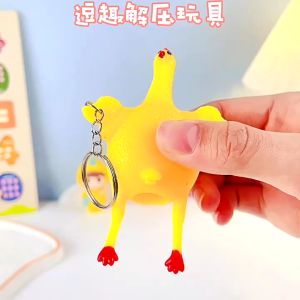 Funny Chicken Laying Egg Keychain Funny Spoof Tricky Prank Toys Squishy Toys for Kids Squeeze Ball