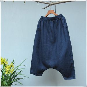 Summer New Loose Casual Linen Trousers High Waist Baggy Pants Seven-Foot Crotch Women plus Size Hip Hop Trousers Artistic