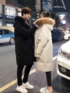 Couples Mid-Length Thickened down Jacket with Fur Collar Fashionable Loose Fit Mens Womens Warm Trendy Outerwear