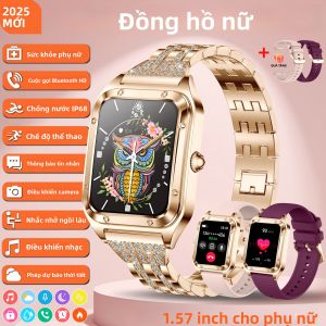 Đồng Hồ Thông Minh NFC Dành Cho Nữ Màn Hình 1.57 Inch Theo Dõi Nhịp Tim Gọi Bluetooth Theo Dõi Sức Khỏe Tương Thích Với Android iOS Mới 2025