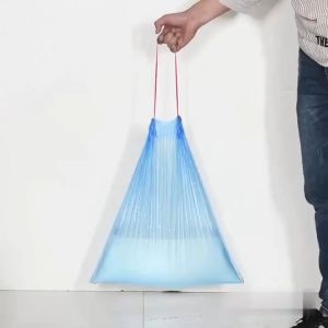 1/5 Rolls Garbage Bag Household Thickened Draw Rope Disposable Kitchen Plastic Bag Portable Automatic Closure Black Color 45x50cm