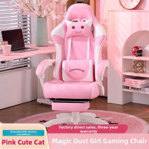 Gaming Chair For Women Comfortable Padded Adjustable Cute Pink