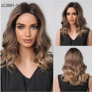 ELEMENT Classic Synthetic Medium Wavy Curly Blonde Mixed Pink Middle Bob Wigs for Women Ladies Heat Resistant Party Daily Use