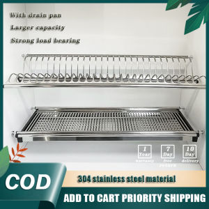 GUGA kitchen cupboard dish shelf 304 stainless steel hanging double-layer dish drain rack dish storage rack